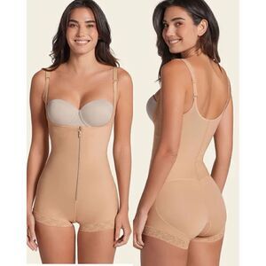 LEONISA SHAPEWEAR NWT Open Bust Firm Compression Body Shaper Boyshort Small